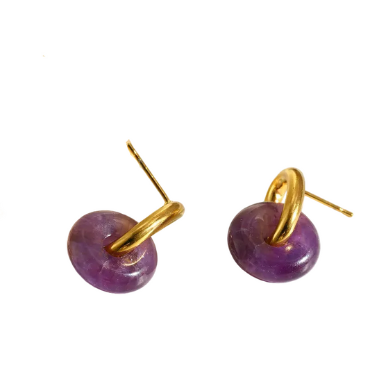 Cercei din oțel placat cu aur cu piatră naturală-EA827