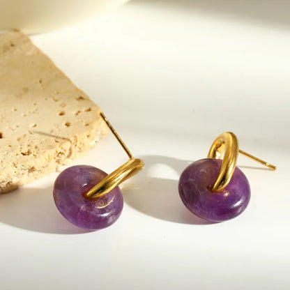 Cercei din oțel placat cu aur cu piatră naturală-EA827