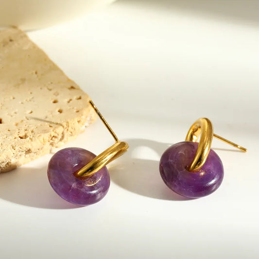 Cercei din oțel placat cu aur cu piatră naturală-EA827