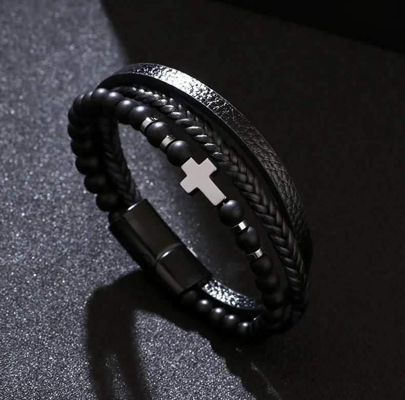 Bracelet artificial skin stones and cross-br159