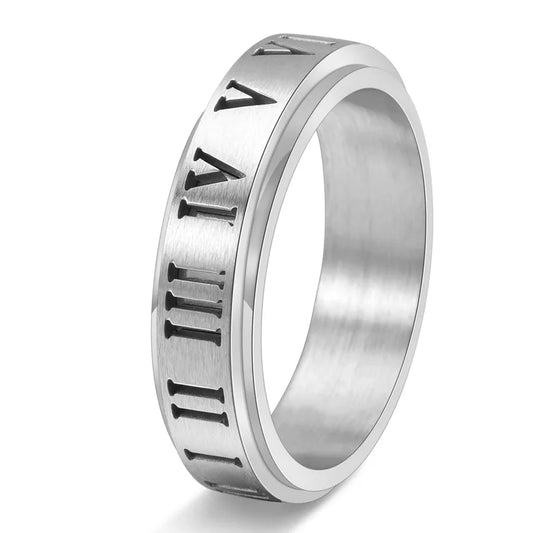 Silver Steel Ring with Latin Numbers-R037