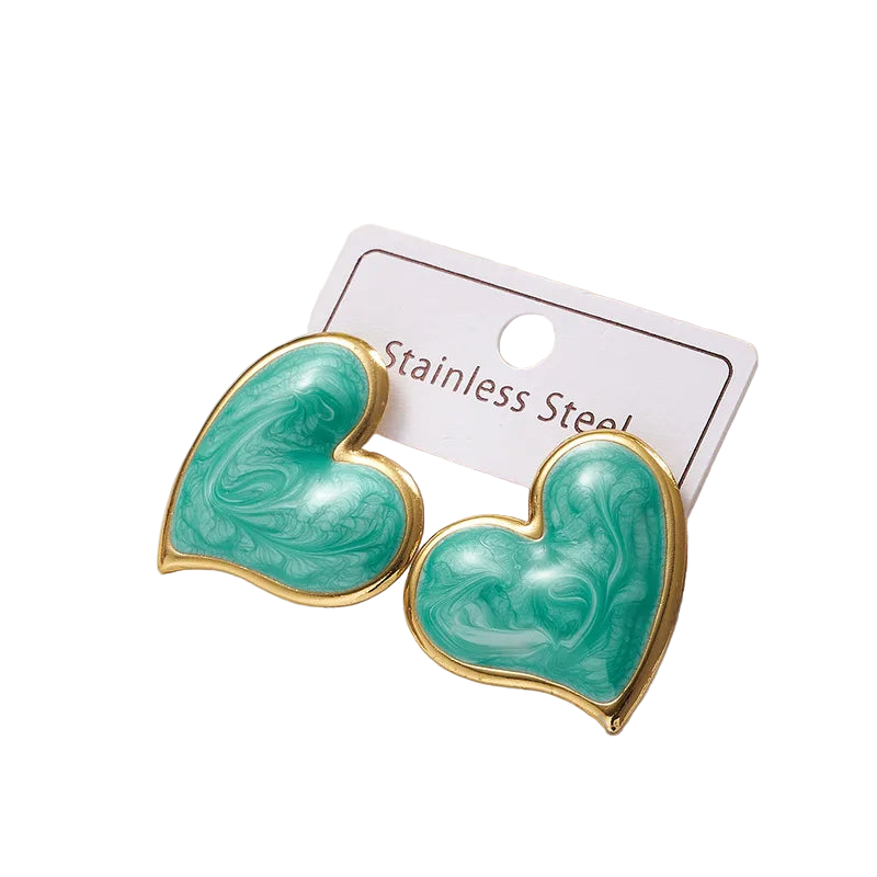 Σκουλαρίκια ατσάλινες τιρκουάζ καρδιές - EA364