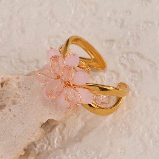 Δαχτυλίδι ατσάλι ροζ λουλούδι-R158