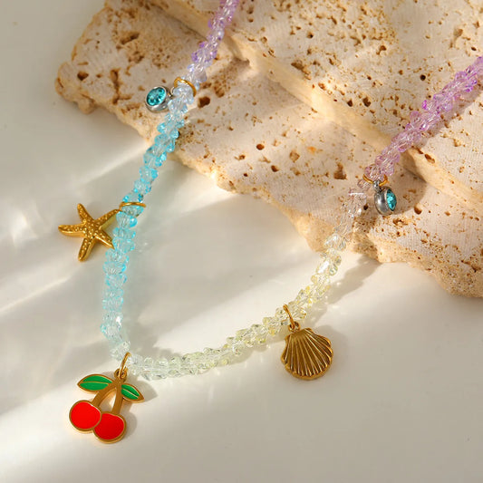 Κολιέ με πολύχρωμες χάντρες και charms - ΝΕ775