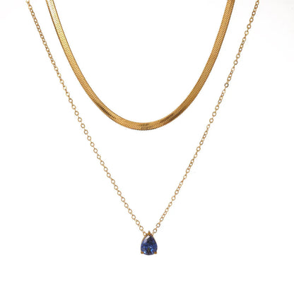 Κολιέ επιχρυσωμένο ατσάλι διπλό με μπλε zircon-NE302