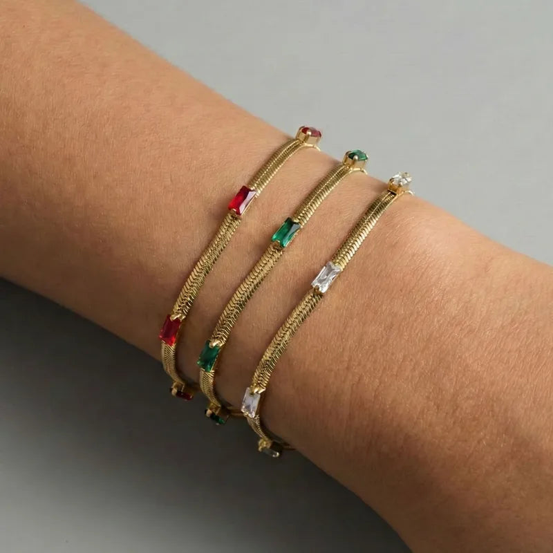 Βραχιόλι επιχρυσωμένο ατσάλι με πράσινα rhinestones -  BR504