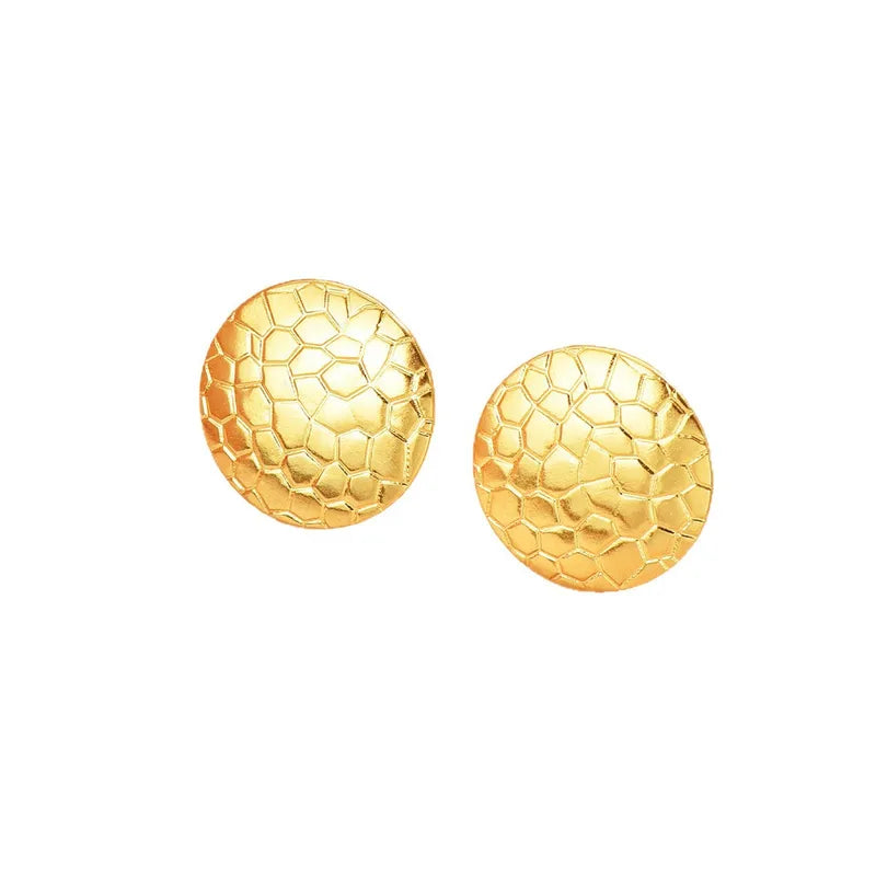 Steel gold circular earrings with cracks - EA063