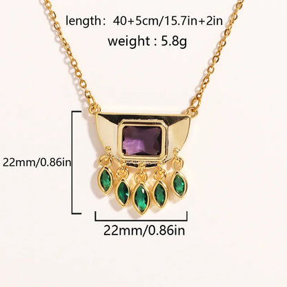 Κολιέ χρυσό ατσάλι με μωβ και πράσινες πέτρες-NE107