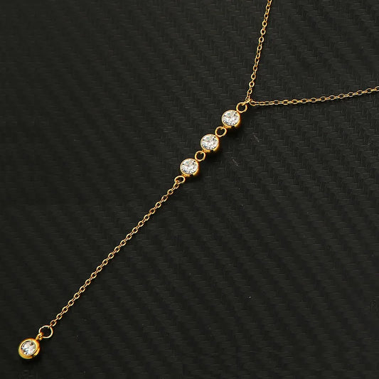 Κολιέ χρυσό ατσάλι μακρύ με rhinestones-NE170