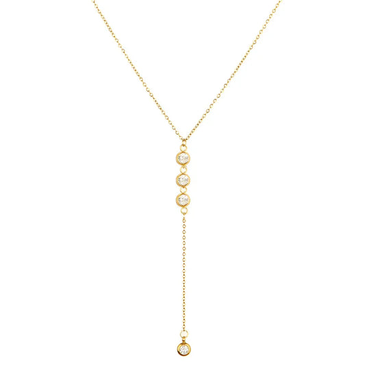 Κολιέ χρυσό ατσάλι μακρύ με rhinestones-NE170