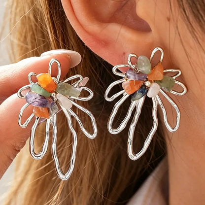 Pendientes estrella de mar de acero con piedras azules- EA681