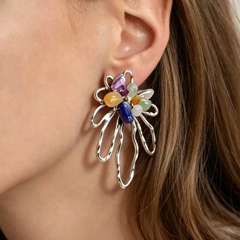 Pendientes estrella de mar de acero con piedras azules- EA681
