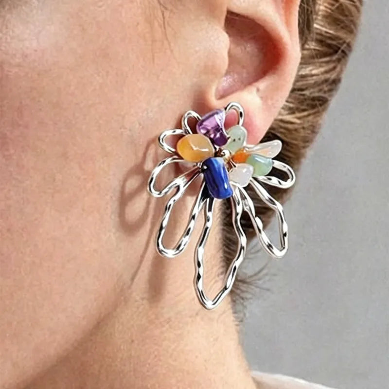 Pendientes estrella de mar de acero con piedras azules- EA681