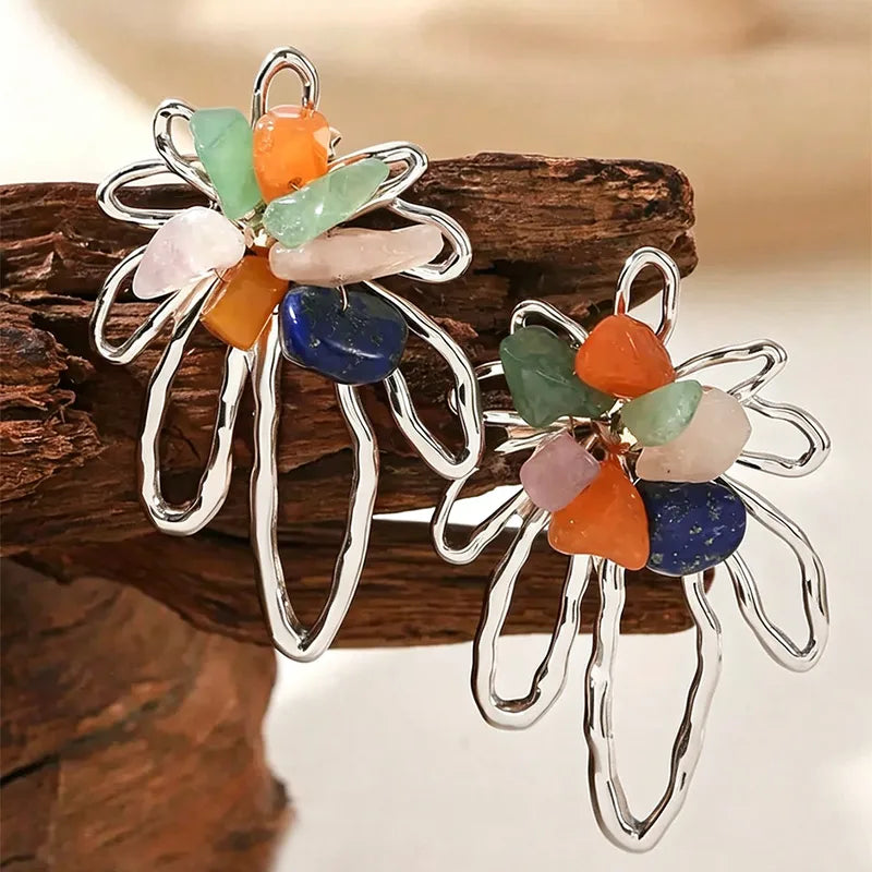 Pendientes estrella de mar de acero con piedras azules- EA681