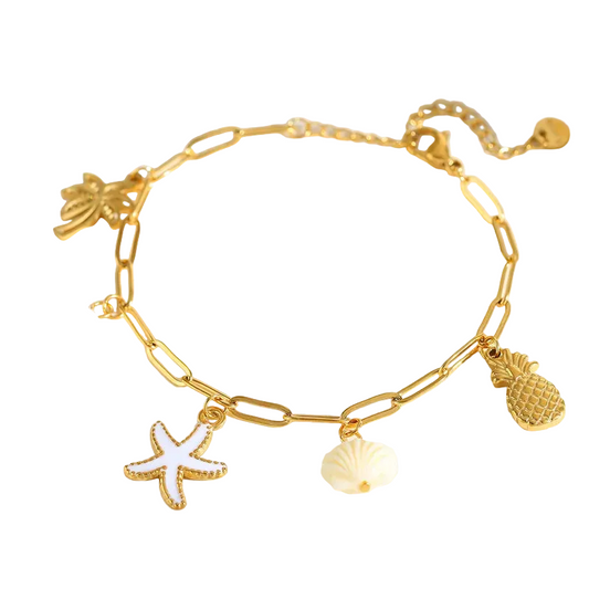 Βραχιόλι επιχρυσωμένο ατσάλι με καλοκαιρινά σύμβολα -BR394