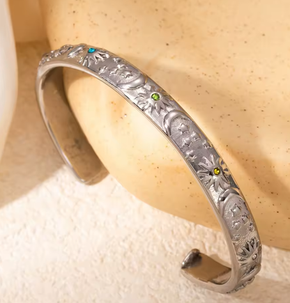 Βραχιόλι ατσάλι με φεγγάρι ήλιο και zircon-BR186