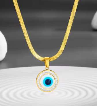 Necklace Gold Plot with round eye and zircon-ne170