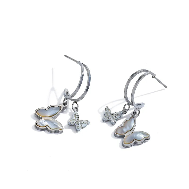 *Σκουλαρίκια  ατσάλι πεταλούδες με zircon- EA225