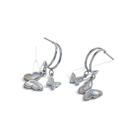 *Σκουλαρίκια  ατσάλι πεταλούδες με zircon- EA225