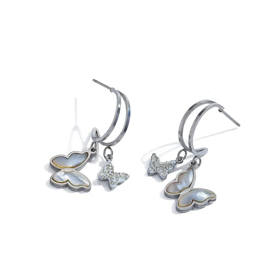 *Σκουλαρίκια  ατσάλι πεταλούδες με zircon- EA225