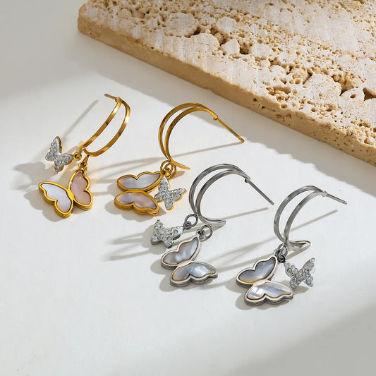 *Σκουλαρίκια  ατσάλι πεταλούδες με zircon- EA225