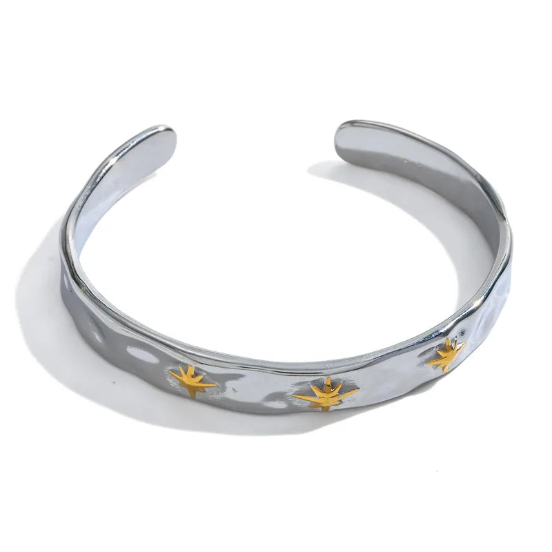 *Βραχιόλι ατσάλι με χρυσά αστέρια-BR264