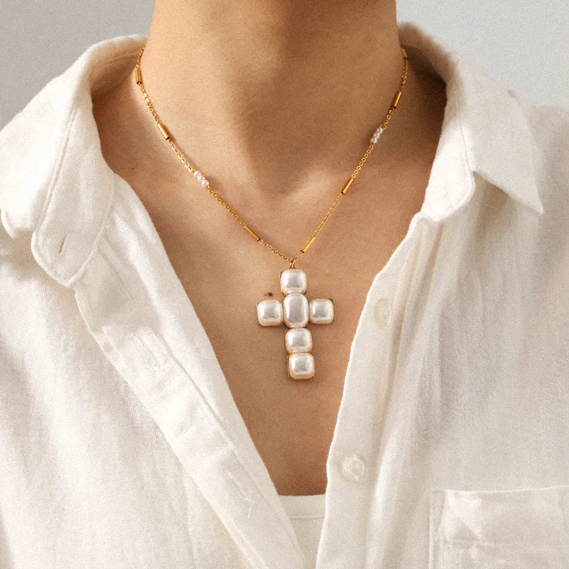 Κολιέ ατσάλινο με σταυρό - w597