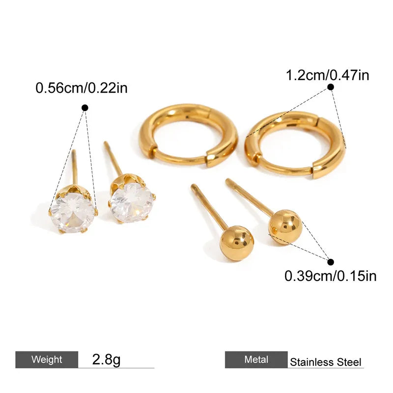 Σκουλαρίκια σετ 3 ζευγαριών επιχρυσωμένο ατσάι-EA492