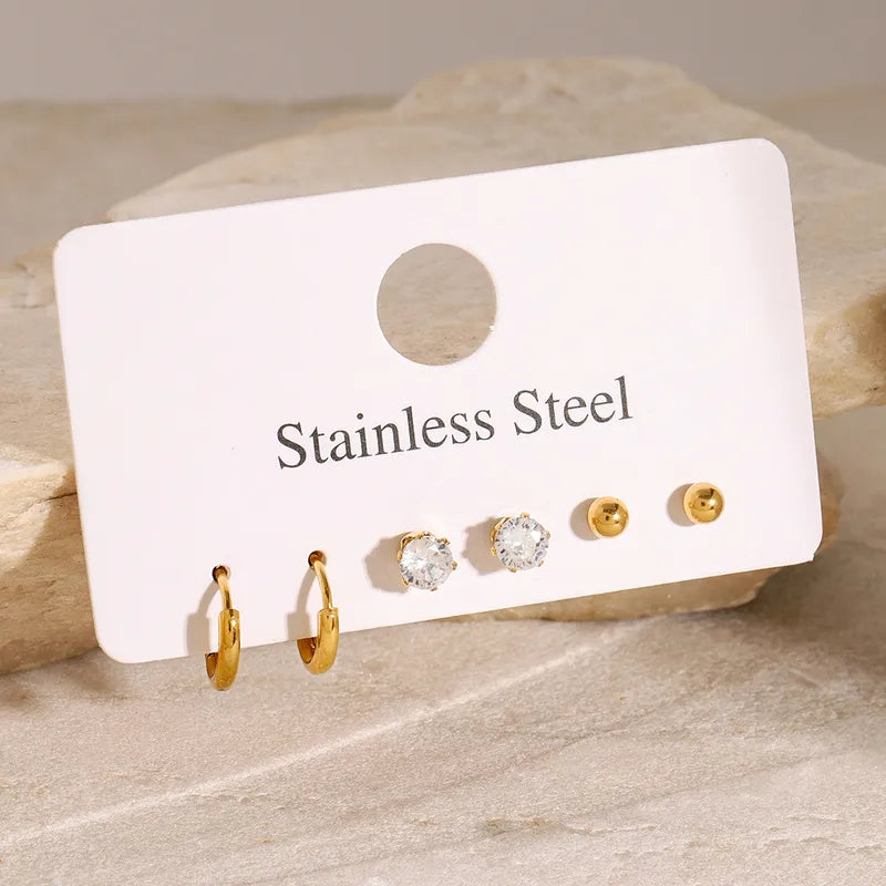 Σκουλαρίκια σετ 3 ζευγαριών επιχρυσωμένο ατσάι-EA492