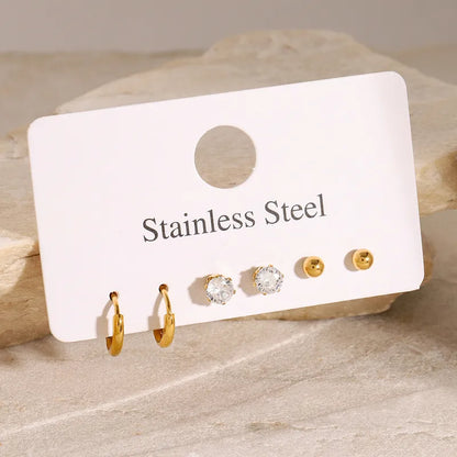 Σκουλαρίκια σετ 3 ζευγαριών επιχρυσωμένο ατσάι-EA492