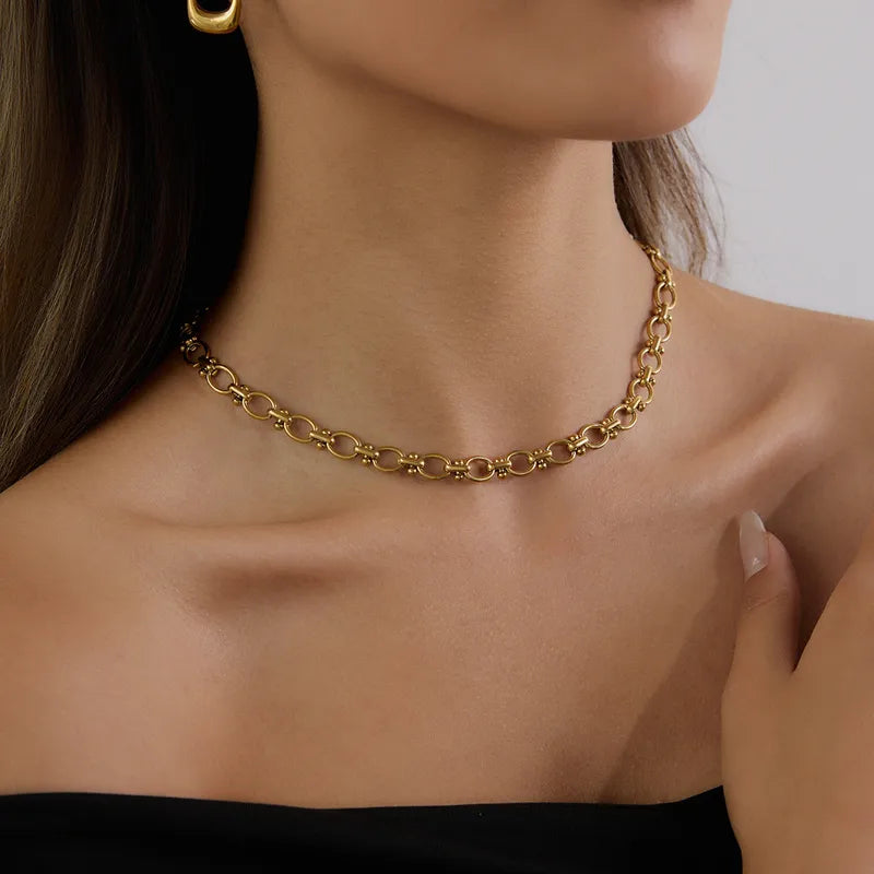 Colier cu lanț din oțel placat cu aur-NE001