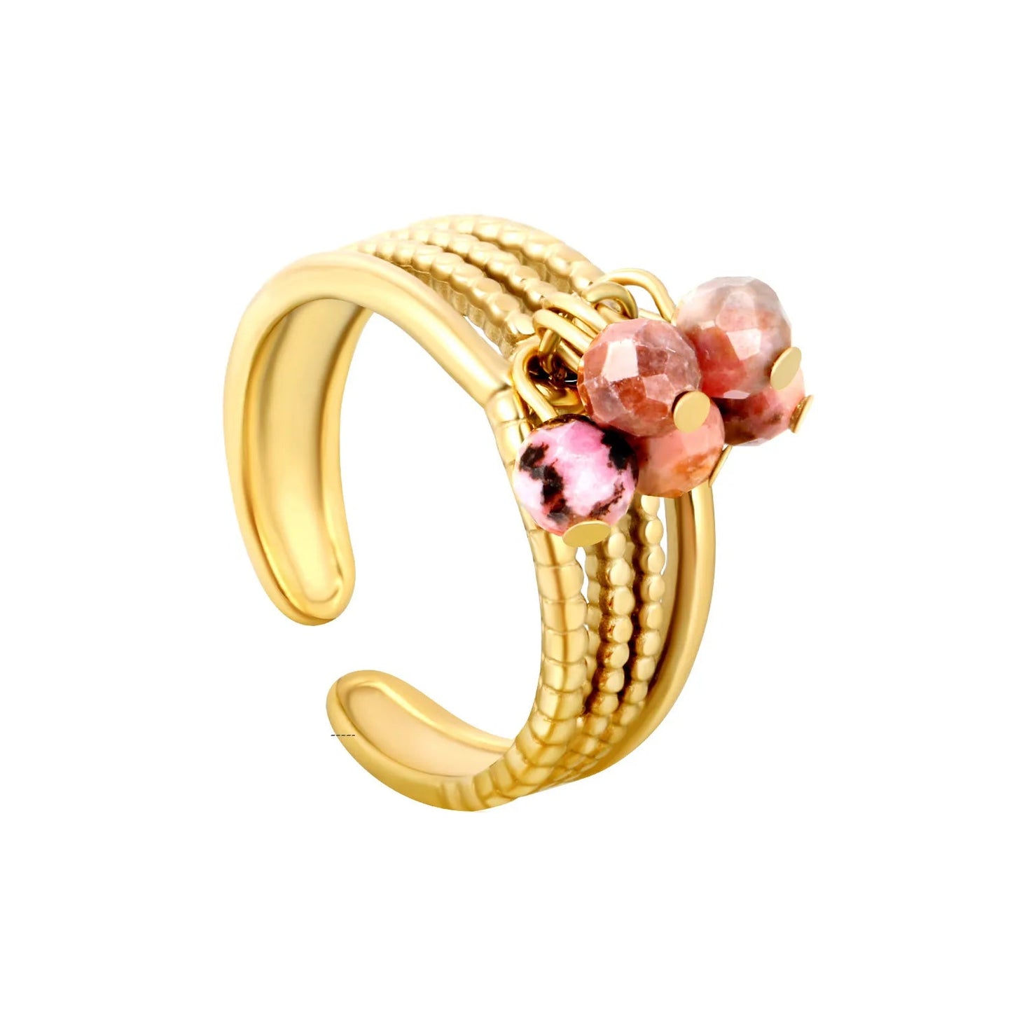 Δαχτυλίδι ατσάλι με ροζ πετρούλες-R131