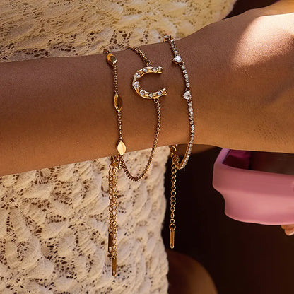 Βραχιόλι επιχρυσωμένο ατσάλι πέταλο με zircon-BR232