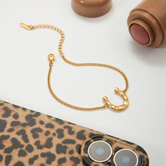 Bratara din otel placat cu aur potcoava cu zircon-BR232