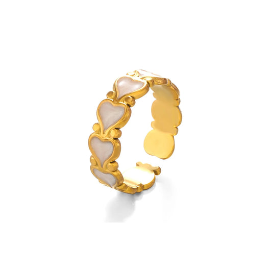 Ring Gold Plated Steel with White Heart Frame-R111