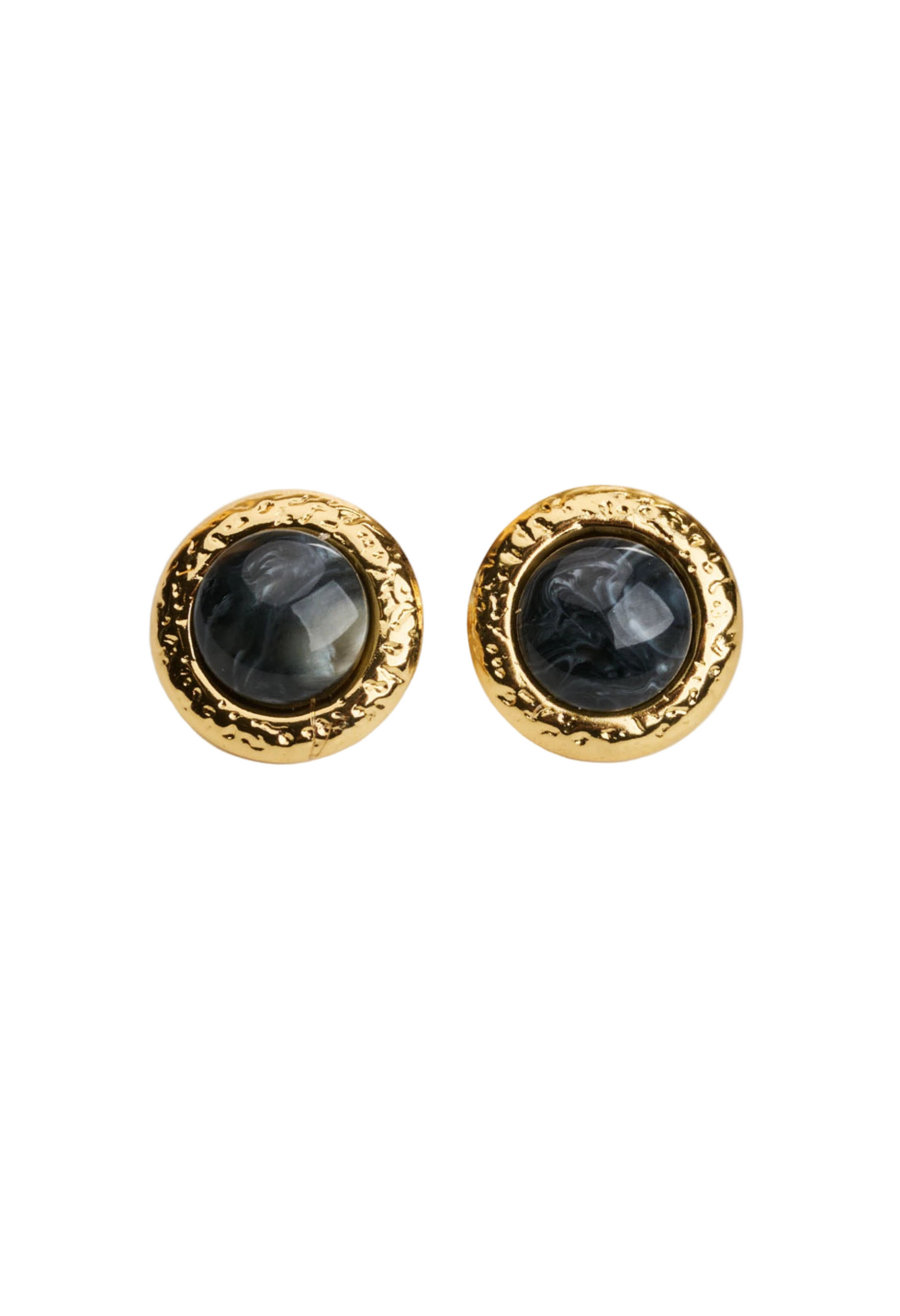 Earrings gold-plated black round with gold frame-EA056