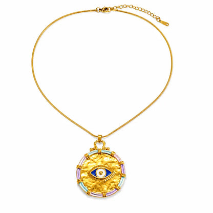 Collana in acciaio dorato con zirconi blu - NE713