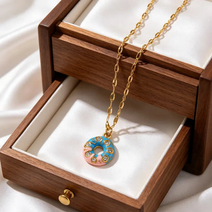 Collar Donut de acero rosa y azul - NE408
