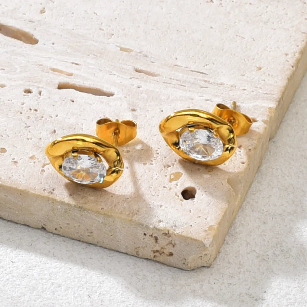 Σκουλαρίκια επιχρυσωμένο ατσάλι με zircon-EA605