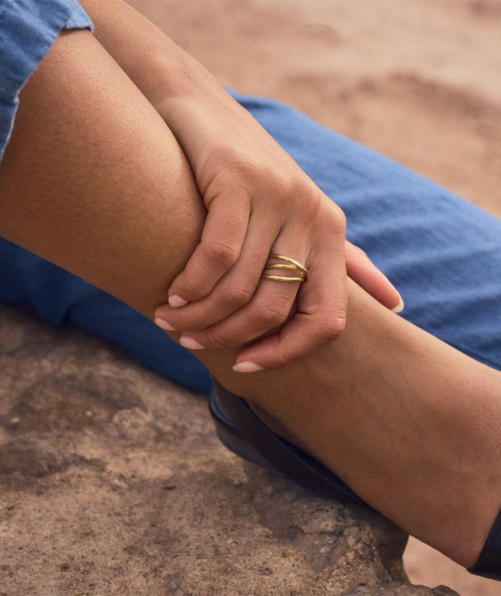 Δαχτυλίδι χρυσό ατσάλι τριπλό-R044