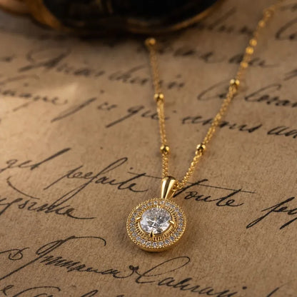 Collier pendentif acier doré avec strass - NE794