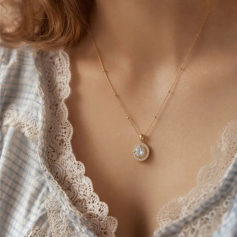 Collier pendentif acier doré avec strass - NE794