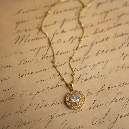 Collier pendentif acier doré avec strass - NE794