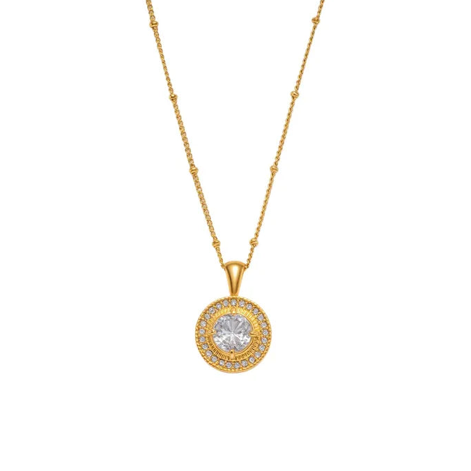 Collier pendentif acier doré avec strass - NE794