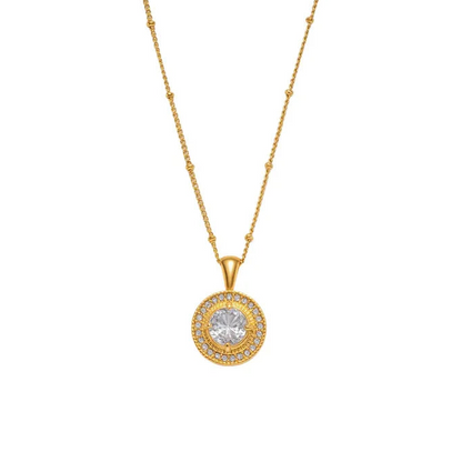 Collier pendentif acier doré avec strass - NE794