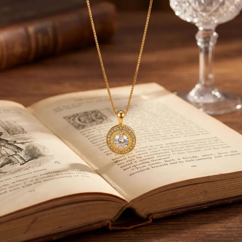 Collier pendentif acier doré avec strass - NE794