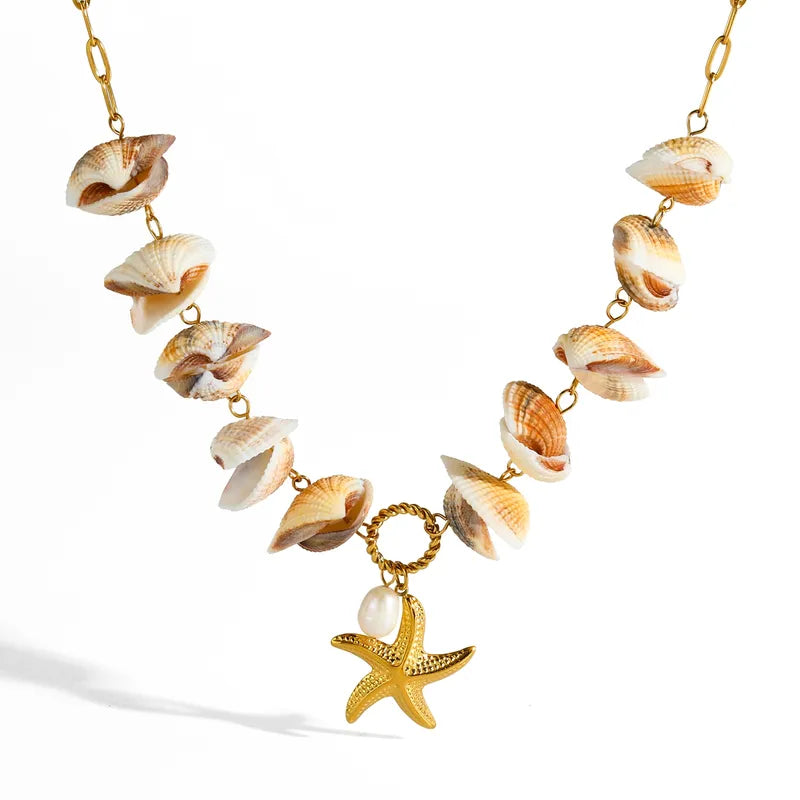 Steel necklace with shells and starfish - NE631