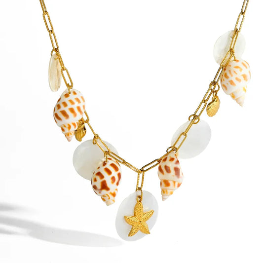 Κολιέ ατσάλινο με κοχύλια και charms  - NE643