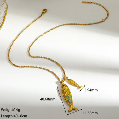 Colier din oțel placat cu aur, pește verde - NE041