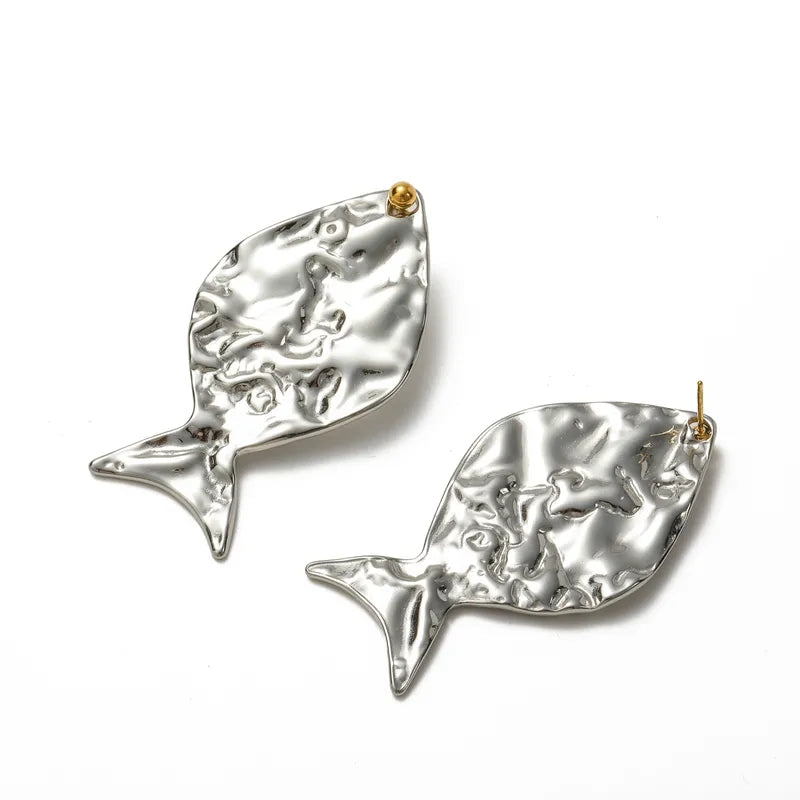 Boucles d'oreilles poissons plats en acier argenté - EA794